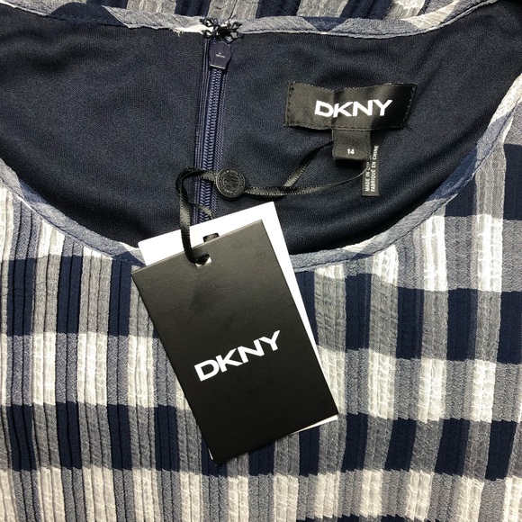 NWT DKNY S/L Pleated Gingham Dress - Picture 4 of 6